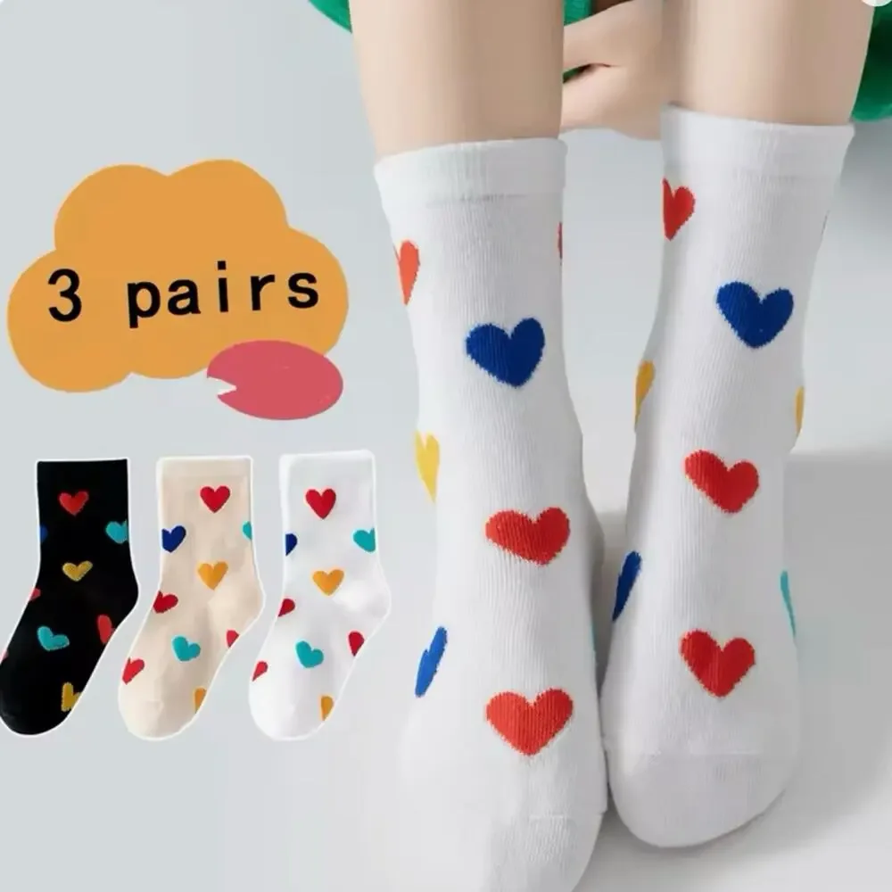 New lot of 3 girls heart socks  4-6